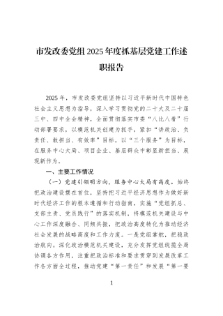 市发改委党组2025年度抓基层党建工作述职报告