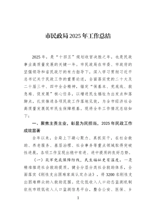 市民政局2025年工作总结