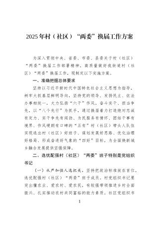 2025年村（社区）“两委”换届工作方案