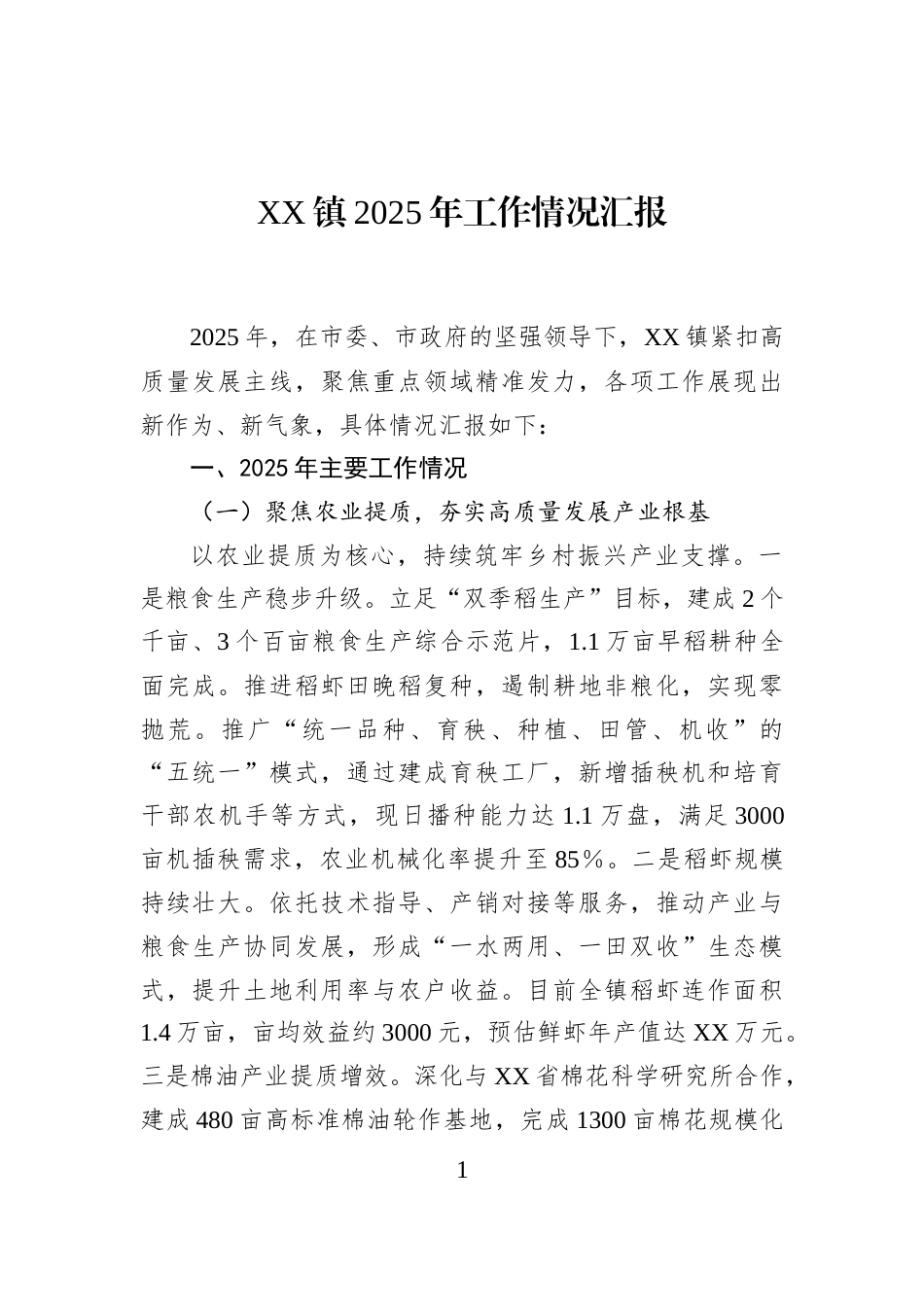 XX镇2025年工作情况汇报_第1页
