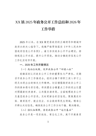 XX镇2025年政务公开工作总结和2026年工作举措