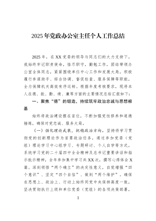 2025年党政办公室主任个人工作总结
