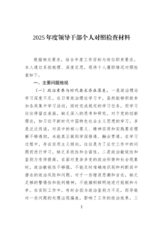 2025年度领导干部个人对照检查材料