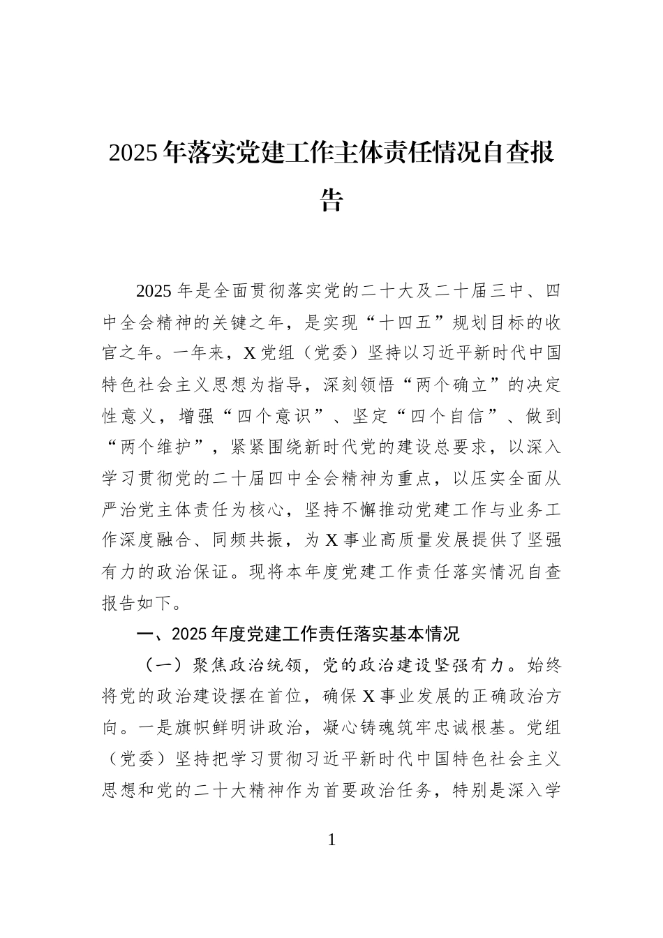 2025年落实党建工作主体责任情况自查报告_第1页