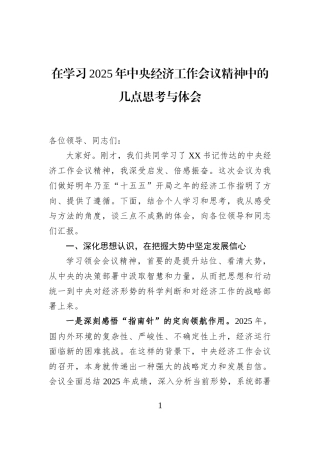 在学习2025年中央经济工作会议精神中的几点思考与体会