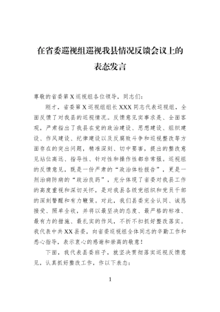 在省委巡视组巡视我县情况反馈会议上的表态发言