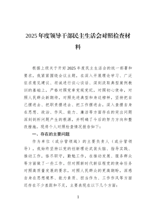 2025年度领导干部民主生活会对照检查材料