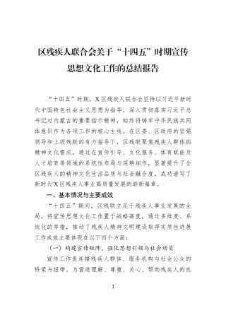 区残疾人联合会关于“十四五”时期宣传思想文化工作的总结报告