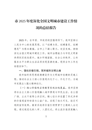 市2025年度深化全国文明城市建设工作情况的总结报告