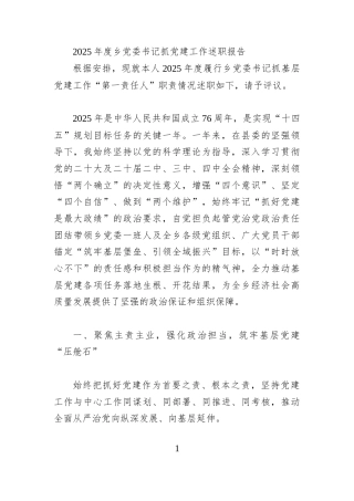 2025年度乡党委书记抓党建工作述职报告