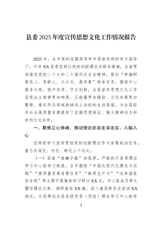县委2025年度宣传思想文化工作情况报告