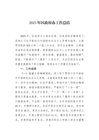 2025年区政府办工作总结