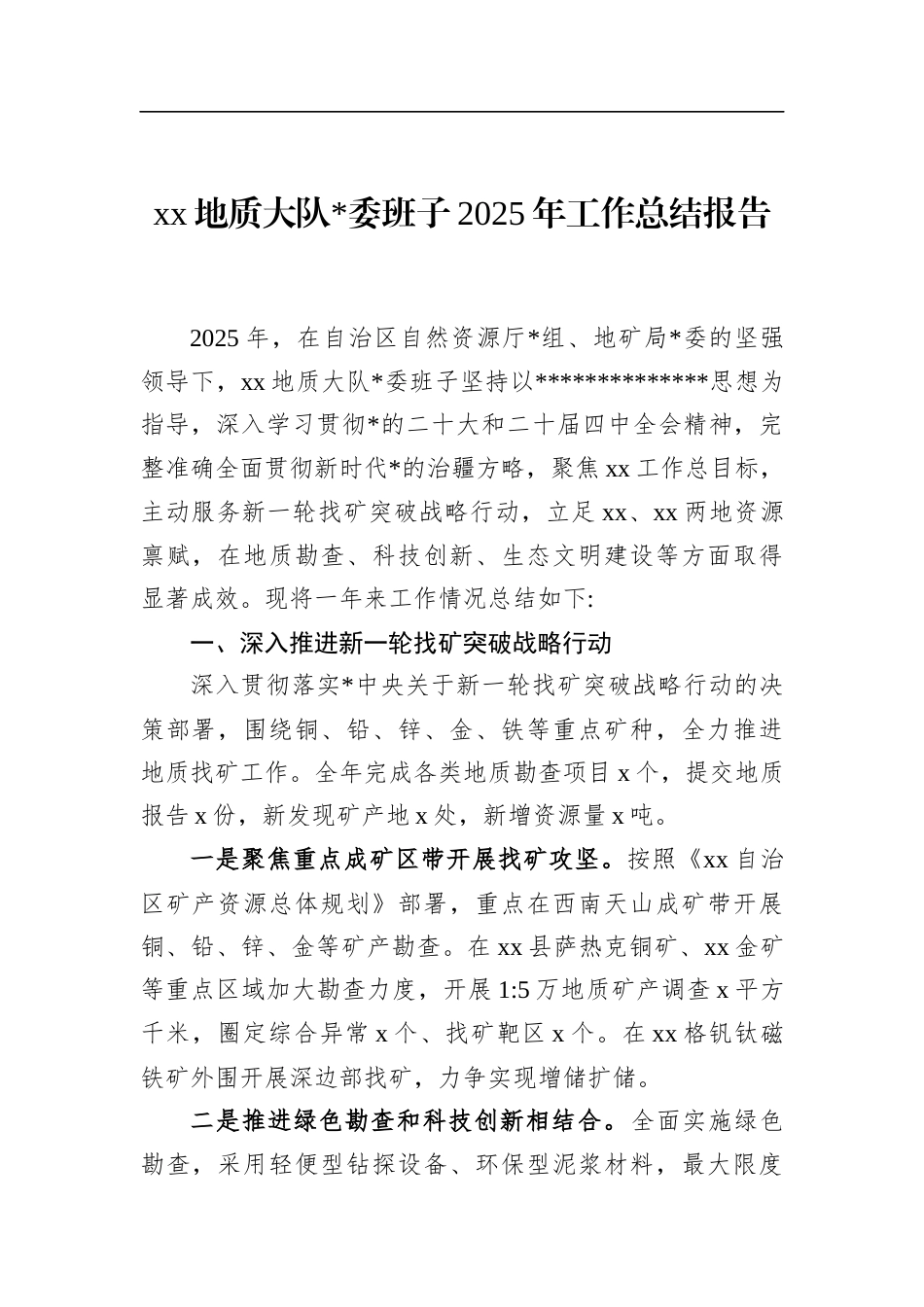 地质大队班子2025年工作总结报告_第1页