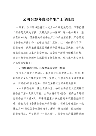 公司2025年度安全生产工作总结