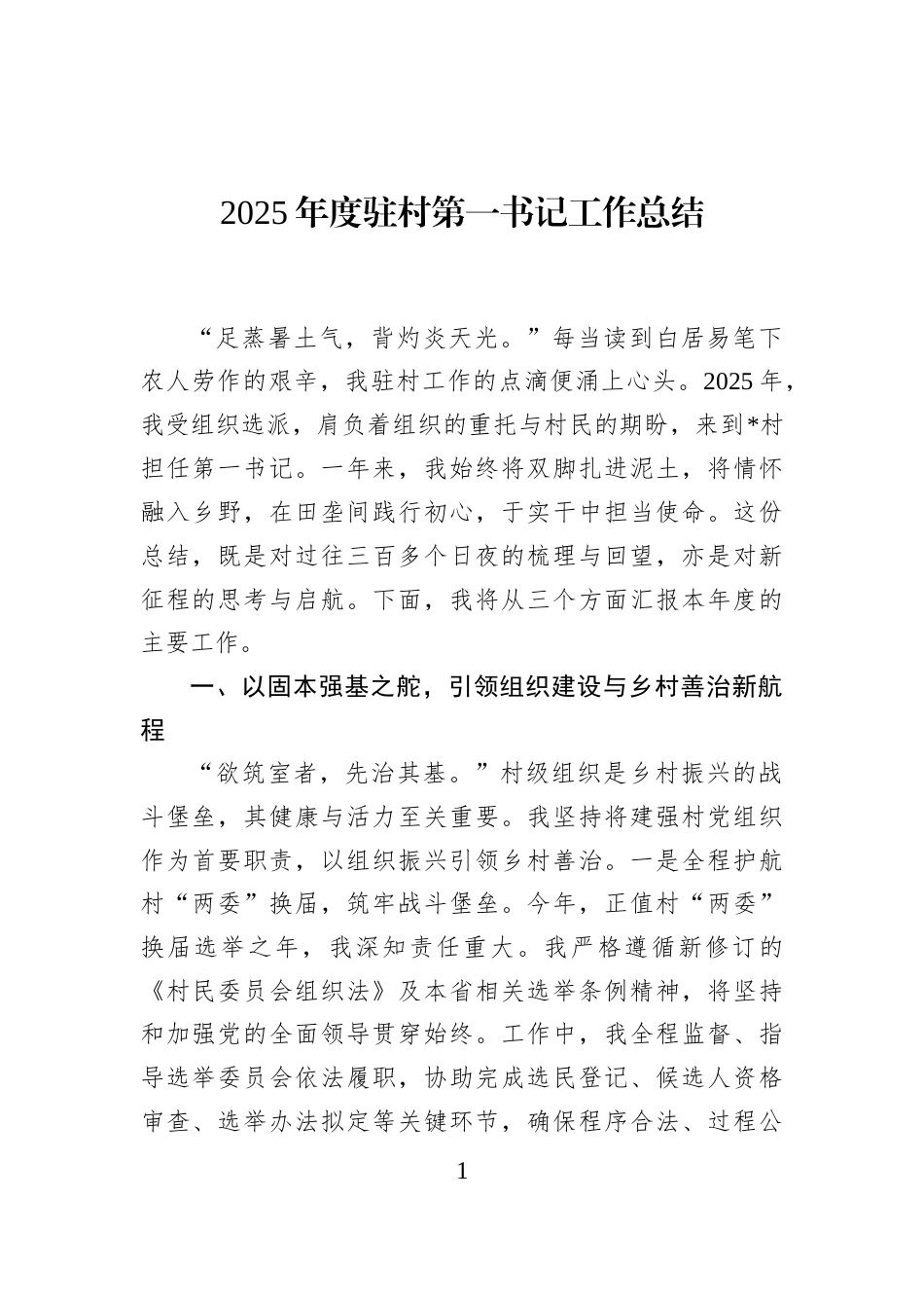 2025年度驻村第一书记工作总结_第1页