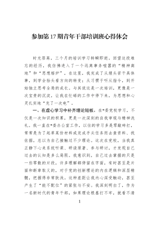 参加第17期青年干部培训班心得体会