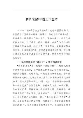 乡镇X政办年度工作总结