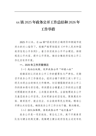 镇2025年政务公开工作总结和2026年工作举措