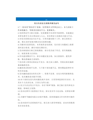 100组民主生活会、组织生活会互相提意见金句