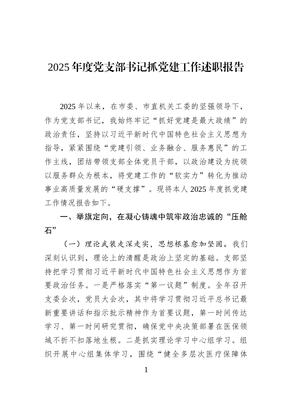 2025年度党支部书记抓党建工作述职报告_第1页