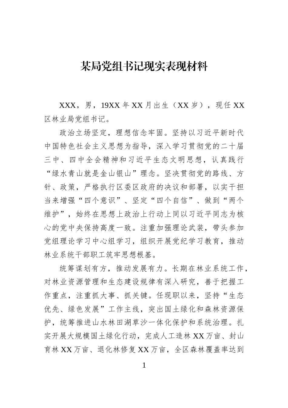 某局党组书记现实表现材料_第1页