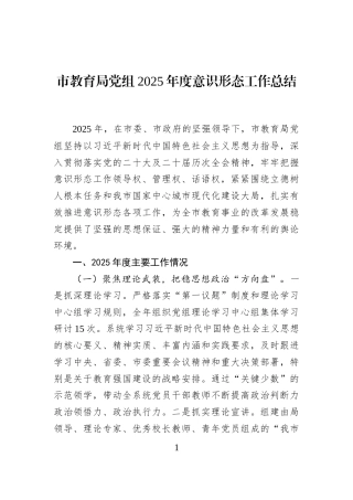 市教育局党组2025年度意识形态工作总结