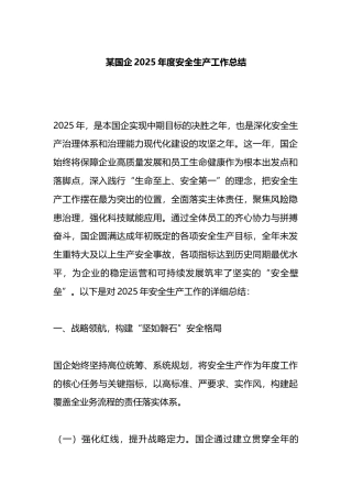 某国企2025年度安全生产工作总结