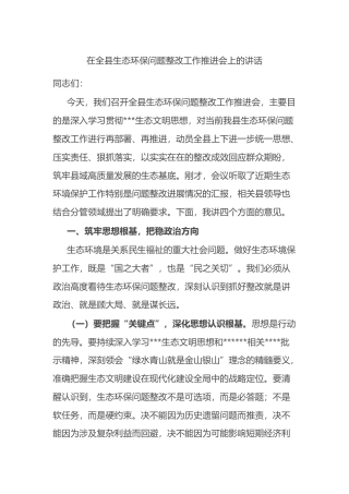 在全县生态环保问题整改工作推进会上的讲话