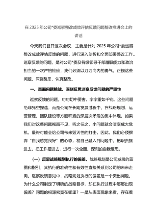 在2025年公司党委巡察整改成效评估反馈问题整改推进会上的讲话