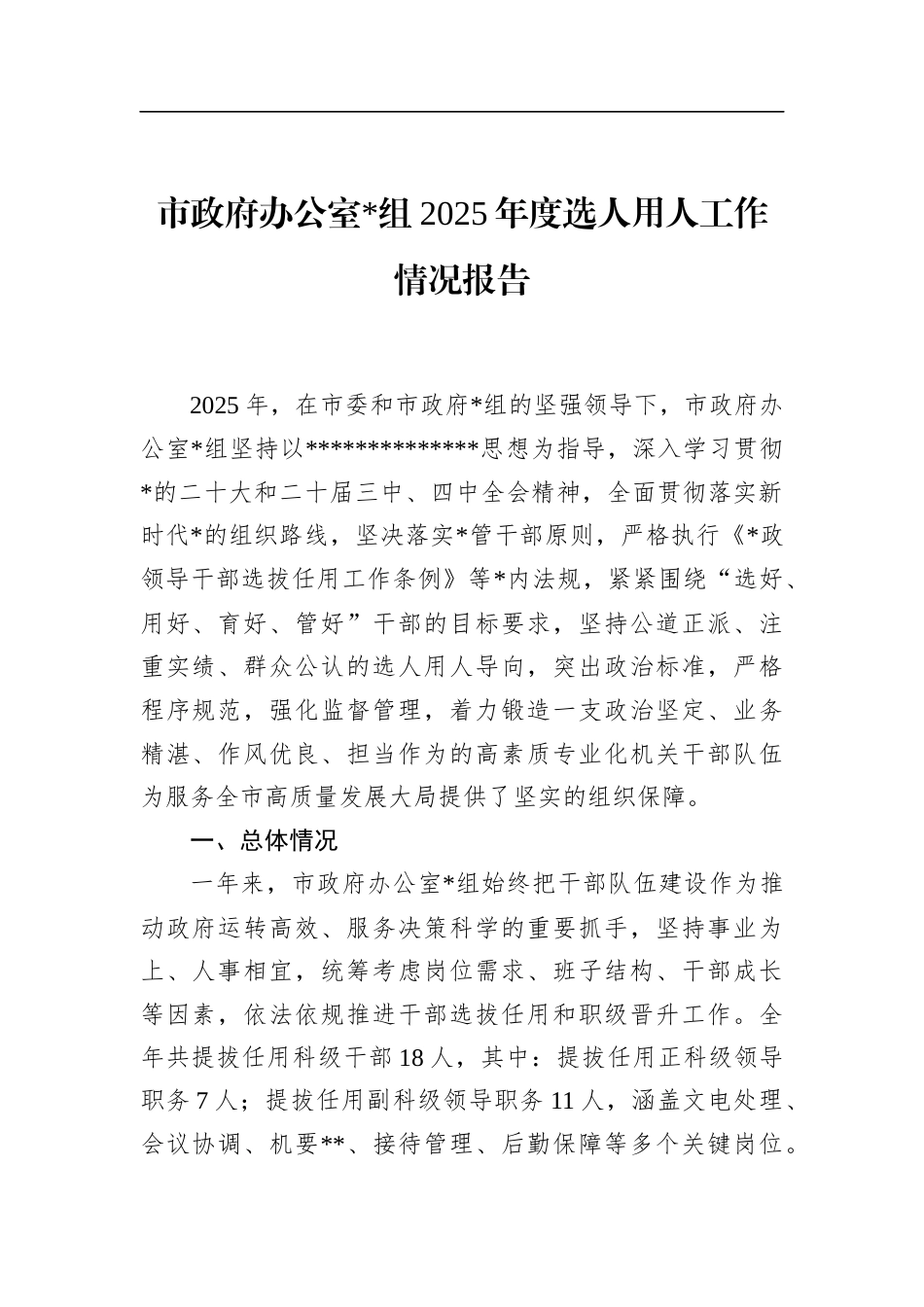 市政府办公室2025年度选人用人工作情况报告_第1页