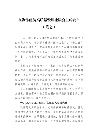 在海洋经济高质量发展座谈会上的发言