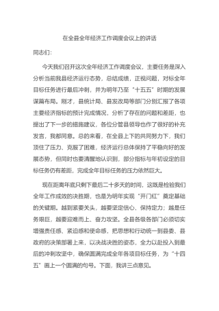 在全县全年经济工作调度会议上的讲话