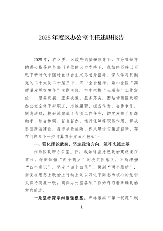 2025年度区办公室主任述职报告