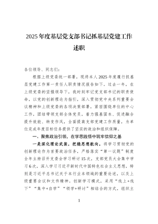 2025年度基层党支部书记抓基层党建工作述职
