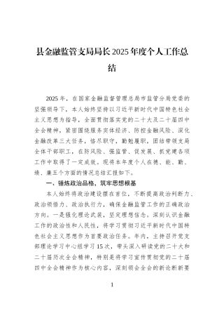县金融监管支局局长2025年度个人工作总结