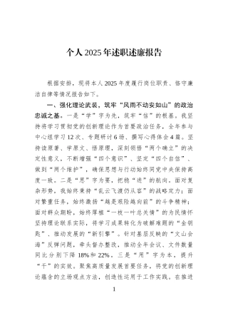 个人2025年述职述廉报告
