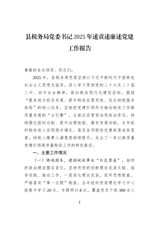 县税务局党委书记2025年述责述廉述党建工作报告