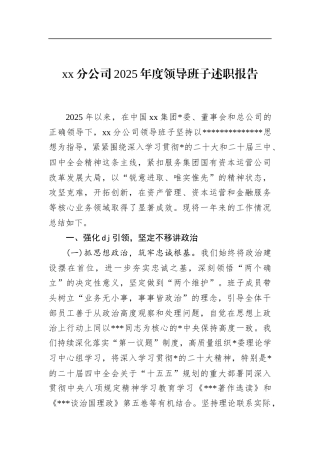 分公司2025年度领导班子述职报告