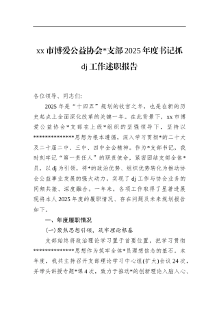 市博爱公益协会支部2025年度书记抓党建工作述职报告