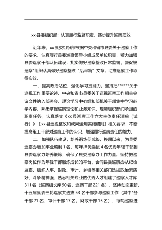 县委组织部：认真履行监督职责，逐步提升巡察质效