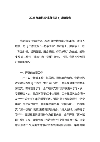 2025年度机关支部书记党建述职报告