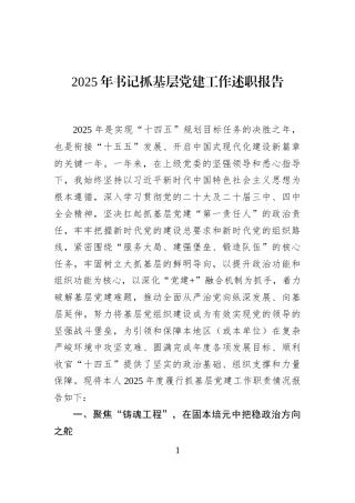 2025年书记抓基层党建工作述职报告