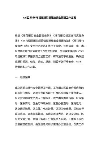 区2026年烟花爆竹禁限放安全管理工作方案