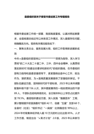 县委组织部关于接受市委巡察工作专题报告
