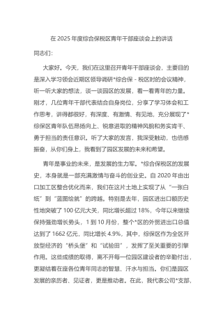 在2025年度综合保税区青年干部座谈会上的讲话