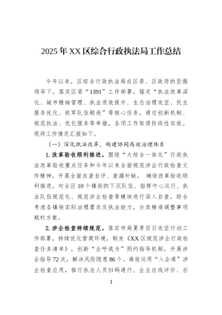 2025年XX区综合行政执法局工作总结