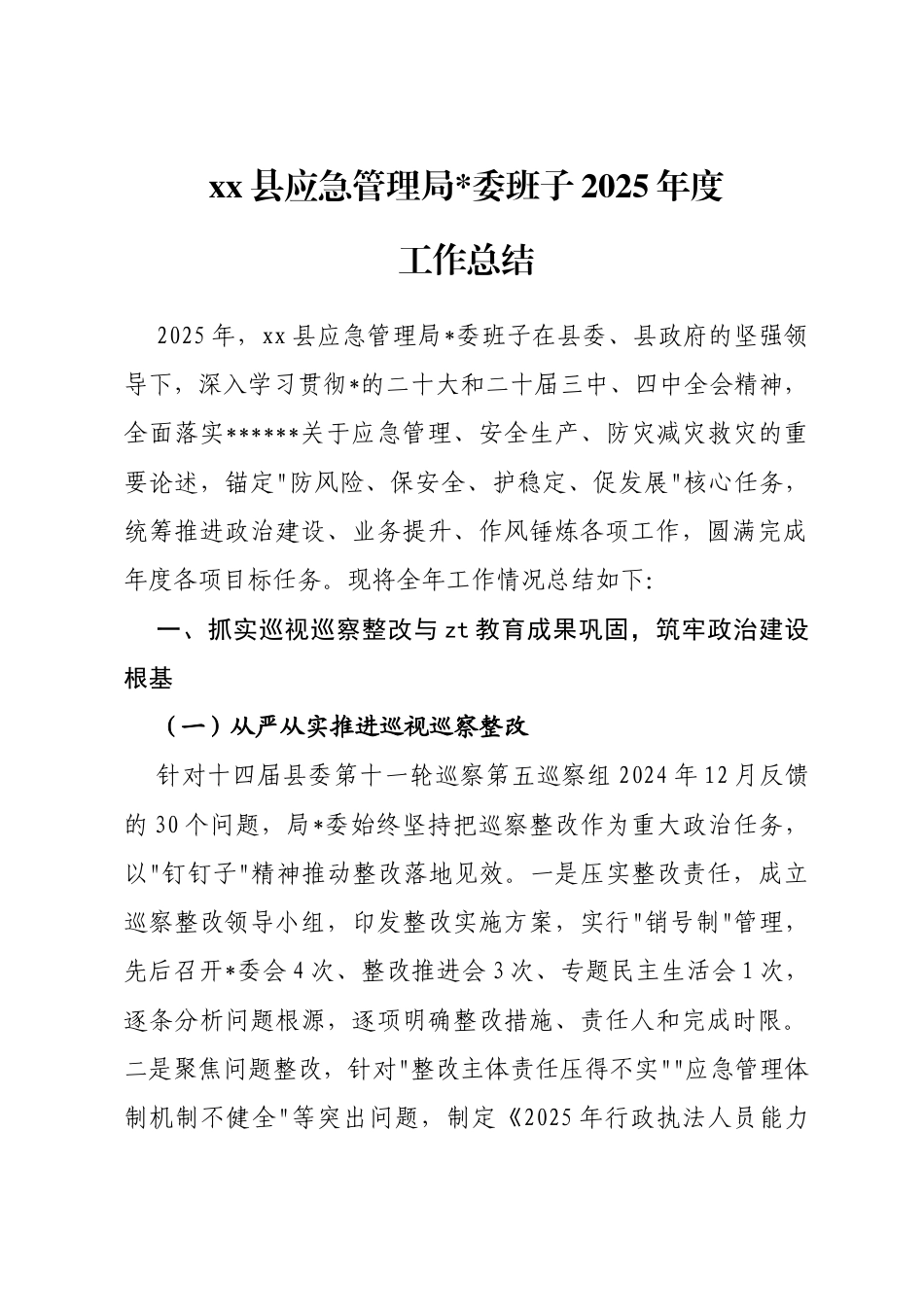 县应急管理局班子2025年度工作总结_第1页