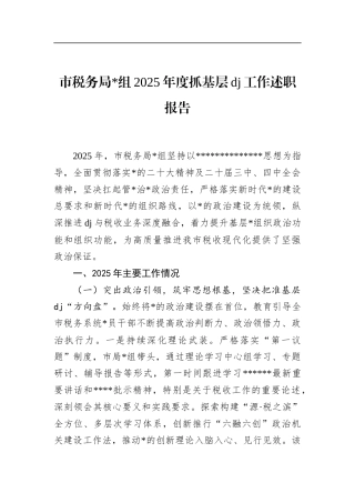 市税务局2025年度抓基层党建工作述职报告