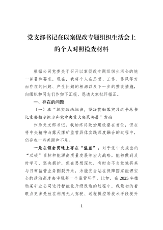 党支部书记在以案促改专题组织生活会上的个人对照检查材料