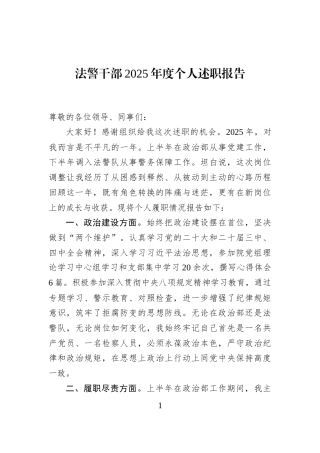 法警干部2025年度个人述职报告